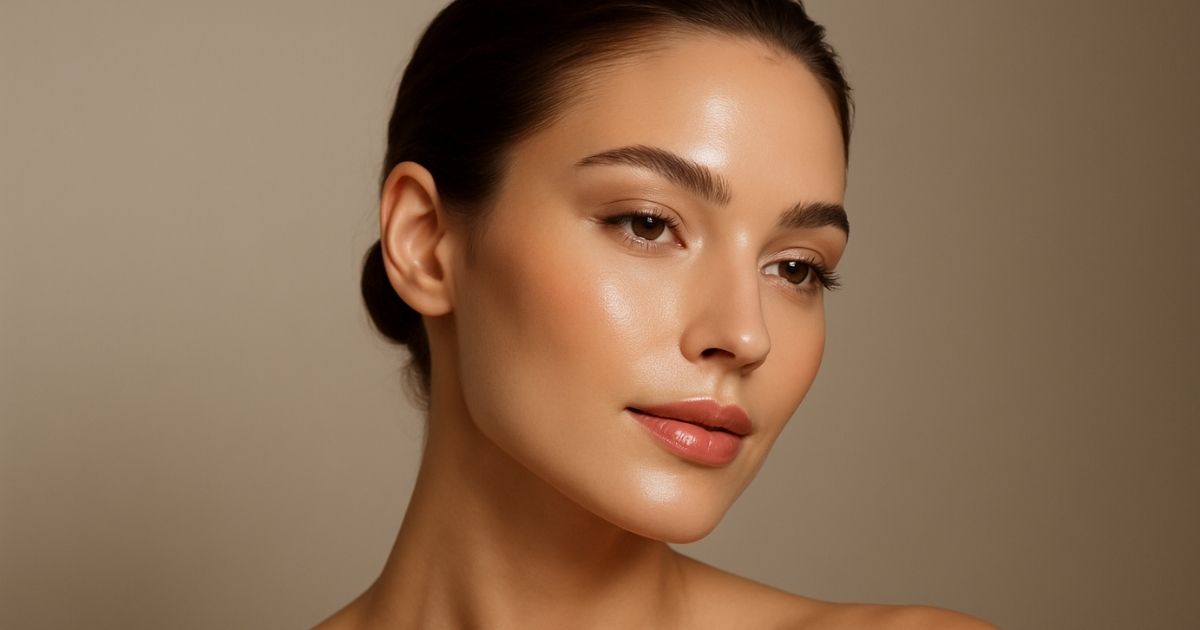 Close-up portrait of a woman with smooth, youthful-looking skin.